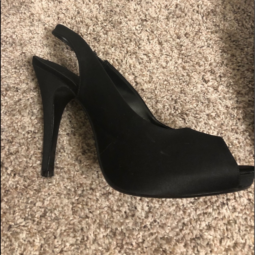 Black satin peep toe formal shoes